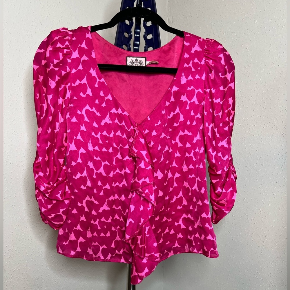 Juicy Couture Heart Print Silk Blouse